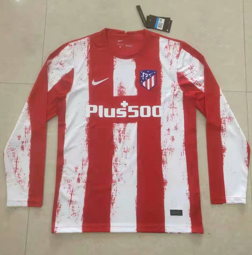 2021/22 Atletico Madrid Long Sleeve Home Kit Soccer Jersey